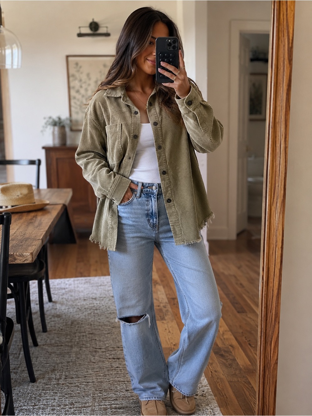 Zara Olive Corduroy Shacket - Casual Button-Up Jacket